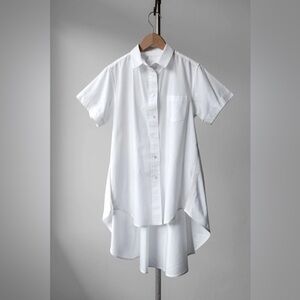 Sacai Oversized Flare White Cotton Button Front Short Sleeve Shirt